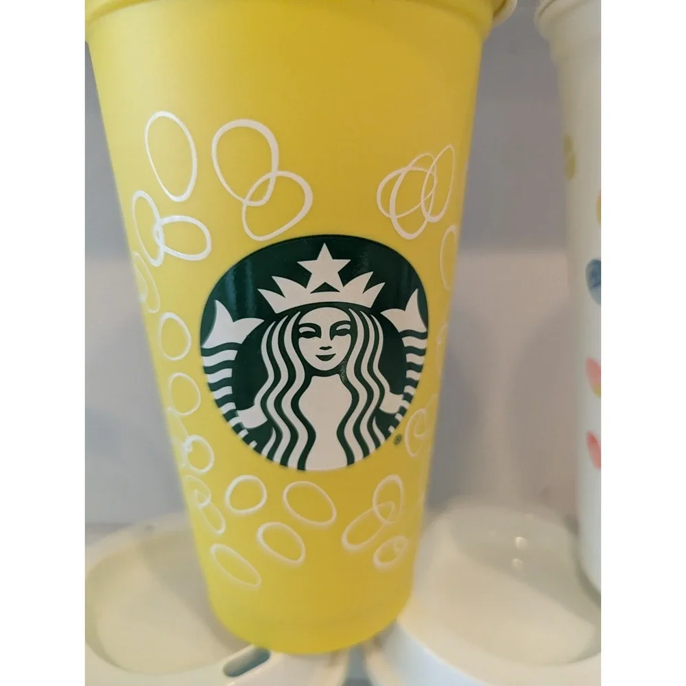 Starbucks 2018 Reusable Easter Pastel Cups Set Of 5 16oz cups W/Lids Rabbit Egg